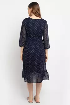 Moms Maternity Women's Maternity Georgette Polka Dot Print Navy Blue Midi Dress