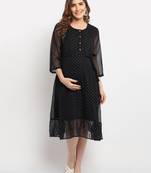 Moms Maternity Women's Maternity Georgette Polka Dot Print Black Midi Dress