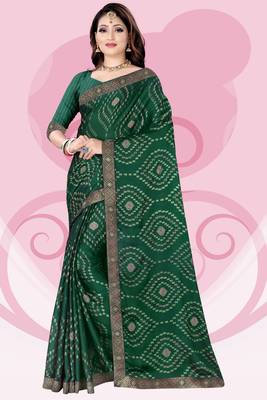Green Printed Rangoli Silk Saree With Blouse Piece 1