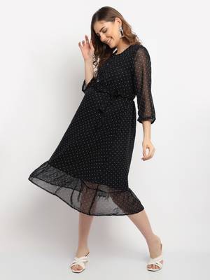 Moms Maternity Women's Maternity Georgette Polka Dot Print Black Midi Dress 3