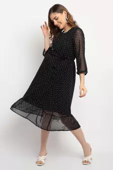 Moms Maternity Women's Maternity Georgette Polka Dot Print Black Midi Dress