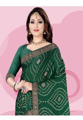 Green Printed Rangoli Silk Saree With Blouse Piece 2