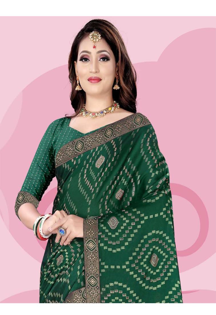 Green Printed Rangoli Silk Saree With Blouse Piece