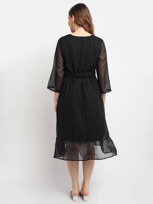 Moms Maternity Women's Maternity Georgette Polka Dot Print Black Midi Dress 5