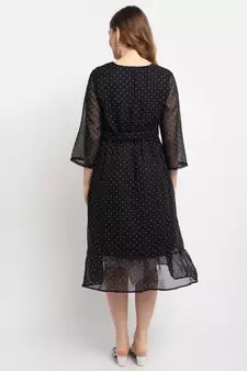 Moms Maternity Women's Maternity Georgette Polka Dot Print Black Midi Dress