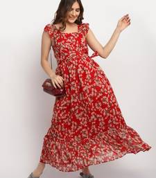 Moms Maternity Women's Maternity Georgette Floral Print Red Maxi Dress