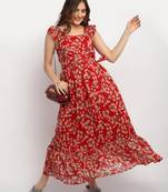 Moms Maternity Women's Maternity Georgette Floral Print Red Maxi Dress