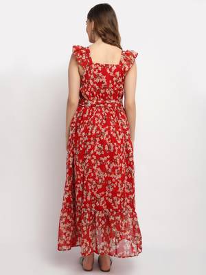 Moms Maternity Women's Maternity Georgette Floral Print Red Maxi Dress 5