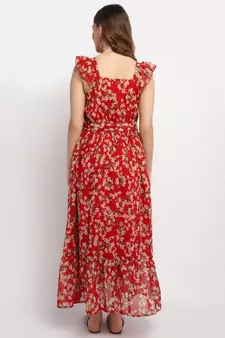 Moms Maternity Women's Maternity Georgette Floral Print Red Maxi Dress