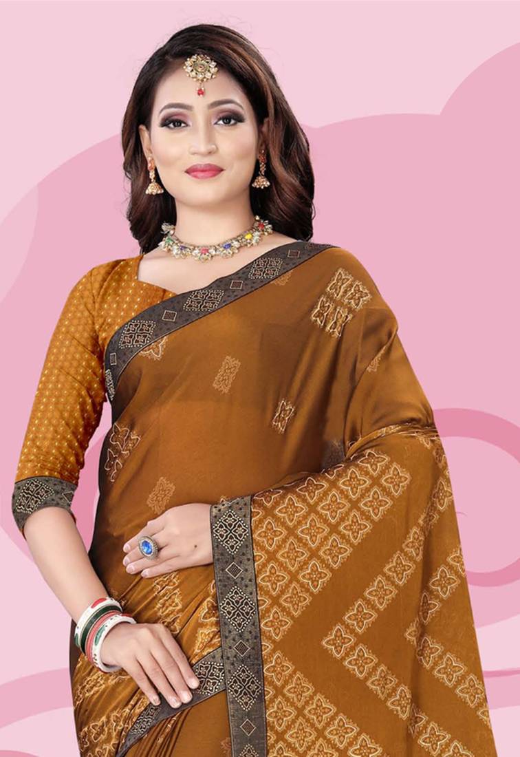 Mustrad Printed Rangoli Silk Saree With Blouse Piece