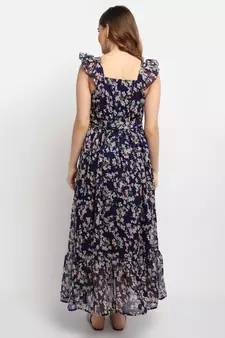 Moms Maternity Women's Maternity Georgette Floral Print Navy Blue Maxi Dress