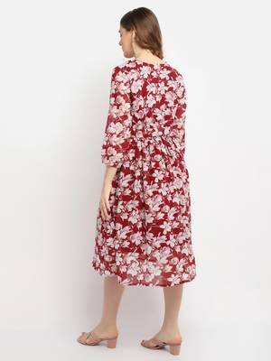 Moms Maternity Women's Maternity Georgette Floral Print Maroon Midi Dress 5