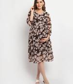 Moms Maternity Women's Maternity Georgette Floral Print Brown Midi Dress