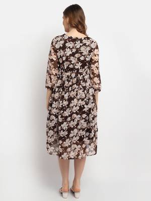 Moms Maternity Women's Maternity Georgette Floral Print Brown Midi Dress 5