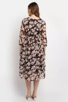 Moms Maternity Women's Maternity Georgette Floral Print Brown Midi Dress