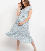 Moms Maternity Women's Maternity Rayon Floral Print Blue Midi Dress