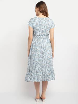 Moms Maternity Women's Maternity Rayon Floral Print Blue Midi Dress 5