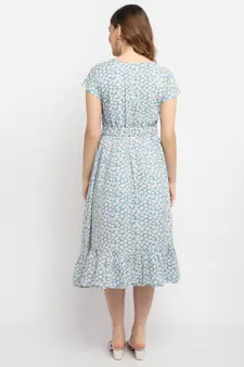 Moms Maternity Women's Maternity Rayon Floral Print Blue Midi Dress