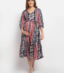 Moms Maternity Women's Maternity Crepe Floral Print Multi Color Midi Dress