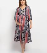 Moms Maternity Women's Maternity Crepe Floral Print Multi Color Midi Dress