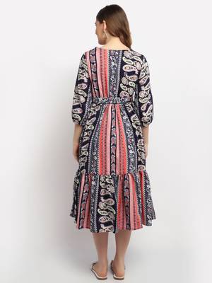 Moms Maternity Women's Maternity Crepe Floral Print Multi Color Midi Dress 5