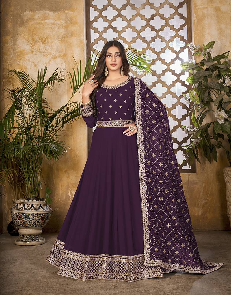 Purple embroidered georgette salwar