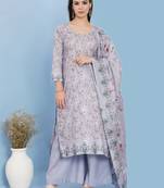 Grey printed blended cotton salwar