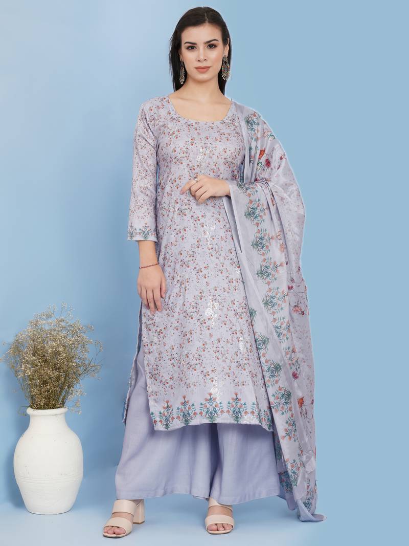 Grey printed blended cotton salwar