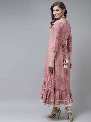 Pink embroidered viscose rayon long-dresses 3