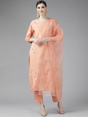 Peach hand woven chanderi ethnic-kurtis 1