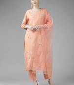 Peach hand woven chanderi ethnic-kurtis