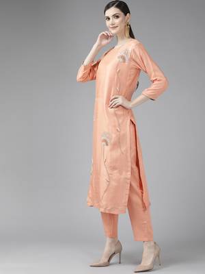 Peach hand woven chanderi ethnic-kurtis 2