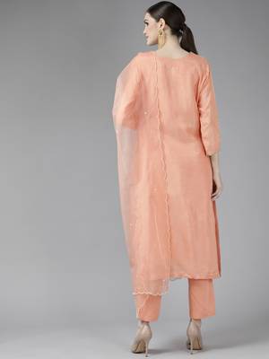Peach hand woven chanderi ethnic-kurtis 3