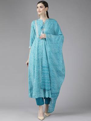Turquoise printed rayon ethnic-kurtis 1