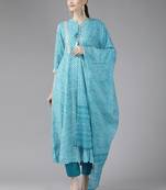 Turquoise printed rayon ethnic-kurtis