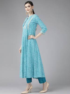 Turquoise printed rayon ethnic-kurtis 2