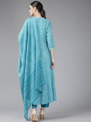 Turquoise printed rayon ethnic-kurtis 3