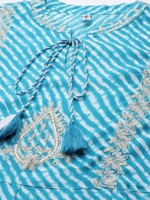 Turquoise printed rayon ethnic-kurtis 4