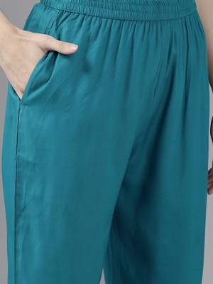 Turquoise printed rayon ethnic-kurtis 5