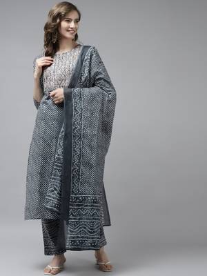 Grey printed cotton ethnic-kurtis 1