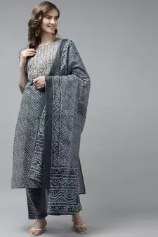 Grey printed cotton ethnic-kurtis
