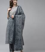 Grey printed cotton ethnic-kurtis