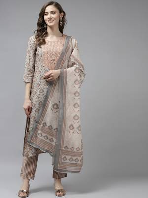 Beige printed art silk ethnic-kurtis 1