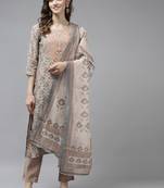 Beige printed art silk ethnic-kurtis