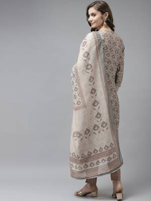 Beige printed art silk ethnic-kurtis 3