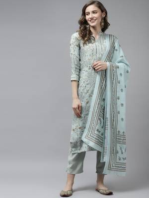 Blue printed art silk ethnic-kurtis 1