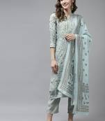 Blue printed art silk ethnic-kurtis