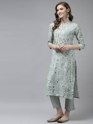 Blue printed art silk ethnic-kurtis 2