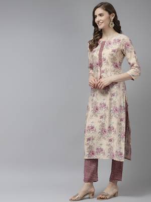 Beige printed art silk ethnic-kurtis 2