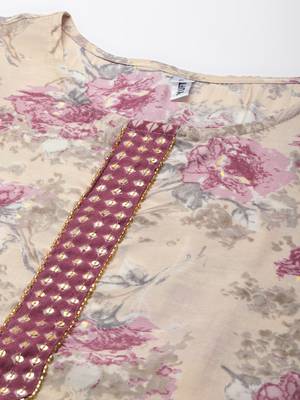 Beige printed art silk ethnic-kurtis 4